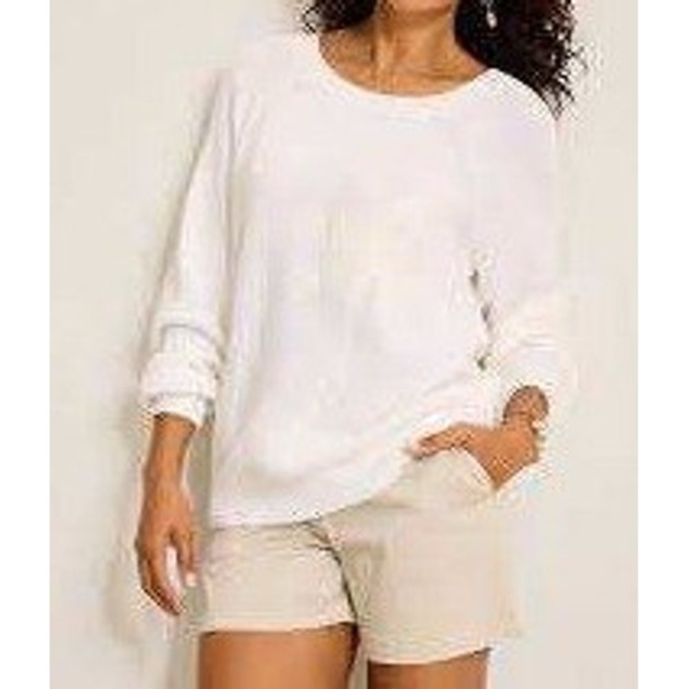 Tommy Bahama Breezy Palm Crew Sweater Womens M White Ribbed Girly Chic Pullover